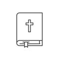 Bible book with holy cross line vector icon. Isolated linear symbol Royalty Free Stock Photo