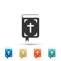 Bible book icon isolated on white background. Holy Bible book sign. Set elements in colored icons. Flat design. Vector Royalty Free Stock Photo