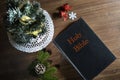 Bible book in Christmas time Royalty Free Stock Photo