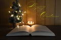 Bible book in Christmas time Royalty Free Stock Photo