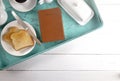 Bible on a Breakfast Tray Ready for a Personal Bible Study Royalty Free Stock Photo