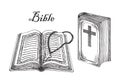 Bible, Christianity religion Holy Book. Ancient Christian sacred texts, holy scriptures, sketch vector illustration.