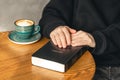 Man reading Bible early in the morning, Bible study, christianity. Royalty Free Stock Photo