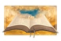 bible concept open book spirit spiritual heaven gospels god christ clouds sky religion peace power Royalty Free Stock Photo