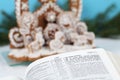 Bible and gingerbread nativity scene Royalty Free Stock Photo