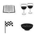 Bible, glasses of wine and other web icon in black style. flag, bowl with food icons in set collection.