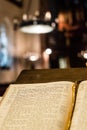 Bible On Lectern Blurred Church Nave In Background Royalty Free Stock Photo