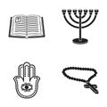 Bible, menorah, hamsa, orthodox cross.Religion set collection icons in black style vector symbol stock illustration web.