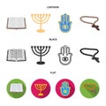 Bible, menorah, hamsa, orthodox cross.Religion set collection icons in cartoon,black,flat style vector symbol stock