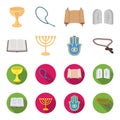 Bible, menorah, hamsa, orthodox cross.Religion set collection icons in cartoon,flat style vector symbol stock