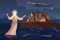 Bible narratives about Jesus walking on water. The disciples saw Jesus Royalty Free Stock Photo