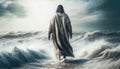 Bible narratives about Jesus walking on water. The disciples saw Jesus walking on the water in the storm. Royalty Free Stock Photo