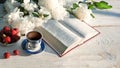 Bible near a bouquet of peonies