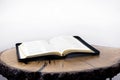 Bible. Open bible on the table. Holy. Book on a wooden background. Scripture, Gospel. Royalty Free Stock Photo