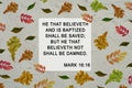 Bible quote in frame with colorful yellow green autumn leaves background. Inspiration Christian praying verse Royalty Free Stock Photo