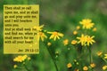 Bible quotes on yellow flowers background. Card with text sign for believers. Inspirational verse thoughts for praying Royalty Free Stock Photo