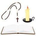 Bible, rosary beads and candle Royalty Free Stock Photo