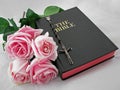 Bible with roses and rosary Royalty Free Stock Photo