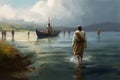 Bible scene river. Generate Ai Royalty Free Stock Photo