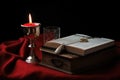 Bible with silver Cross with red candle, generated by AI Royalty Free Stock Photo