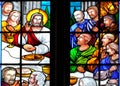 Bible story on stained glass window of church Royalty Free Stock Photo