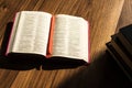 Morning bible reading on wooden floor Royalty Free Stock Photo