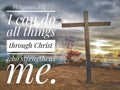 I can do all things through Christ who strengthens me with sunset background design for Christianity. Royalty Free Stock Photo