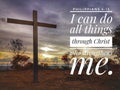 I can do all things through Christ who strengthens me with sunset background design for Christianity. Royalty Free Stock Photo