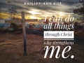 I can do all things through Christ who strengthens me with sunset background design for Christianity. Royalty Free Stock Photo
