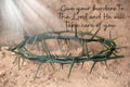 Bible verse quote - Give your burden to the Lord and he will take care of you. With shining Crown of thorns background. Royalty Free Stock Photo