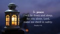 Bible verse quote - In peace I will lie down and sleep, for you alone, LORD, make me dwell in safety. Psalms 4:8. With lantern