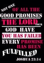 Bible Verses` Not one  of all the Good Promises the lord  god have you Has  failed  every promise has been  fulfilled Joshua 23:14 Royalty Free Stock Photo