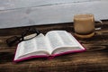 Bible on wooden board Royalty Free Stock Photo