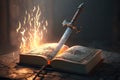 The Bible Word of God Sword with Fire Effects the Gospel of Salvation Generative AI Illustration Royalty Free Stock Photo