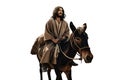 Biblical account of Jesus Christ riding a donkey. This event is commonly known as Triumphal Entry in Jerusalem or Palm Sunday Royalty Free Stock Photo