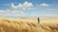 Biblical Grandeur: Delicately Rendered Woman In Wheat Field Painting