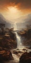 Biblical Grandeur: A Majestic Waterfall Landscape Painting