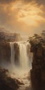 Biblical Grandeur: Terragen Style Painting Of A Misty Waterfall