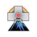 Biblical illustration. The ark on the mountain against the background of the cross and the rainbow of the covenant Royalty Free Stock Photo