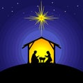 Biblical illustration. Christmas story. Mary and Joseph with the baby Jesus. Nativity scene near the city of Bethlehem Royalty Free Stock Photo