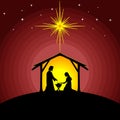 Biblical illustration. Christmas story. Mary and Joseph with the baby Jesus. Nativity scene near the city of Bethlehem Royalty Free Stock Photo