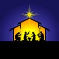 Biblical illustration. Christmas story. Mary and Joseph with the baby Jesus. Nativity scene near the city of Bethlehem. Royalty Free Stock Photo