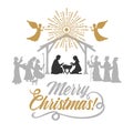 Biblical illustration. Christmas story. Mary and Joseph with the baby Jesus. Nativity scene near the city of Bethlehem Royalty Free Stock Photo