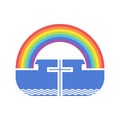 Biblical illustration. Cross on the background of the ark and the rainbow of the covenant Royalty Free Stock Photo