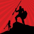 Biblical illustration. David went out to fight against the giant Goliath. Royalty Free Stock Photo