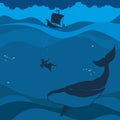 Biblical illustration. Jonah in the sea abyss, the whale swallowed it Royalty Free Stock Photo