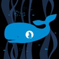 Biblical illustration. Jonah in the womb of the whale prays to the Lord