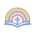 Biblical illustration. An open bible and a rainbow of the covenant Royalty Free Stock Photo