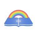 Biblical illustration. An open bible and a rainbow of the covenant Royalty Free Stock Photo