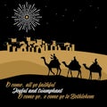 Biblical illustration. The wise men go to Bethlehem to worship the born baby Christ